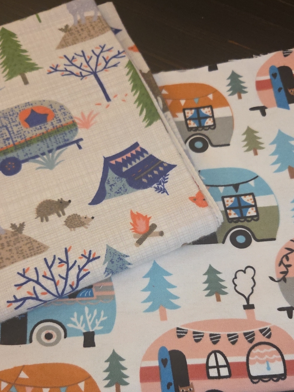 Woodland Camping Flannel Fabric- Bear & Camper Print  2yds...1yd Each
